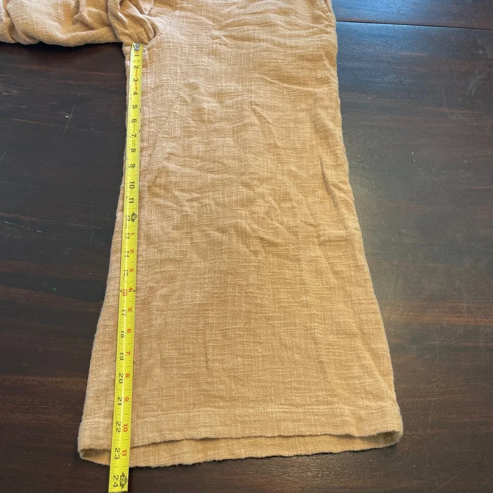 Free People Tan Textured Cotton Wide Leg Pants Twisted Waist Boho Small